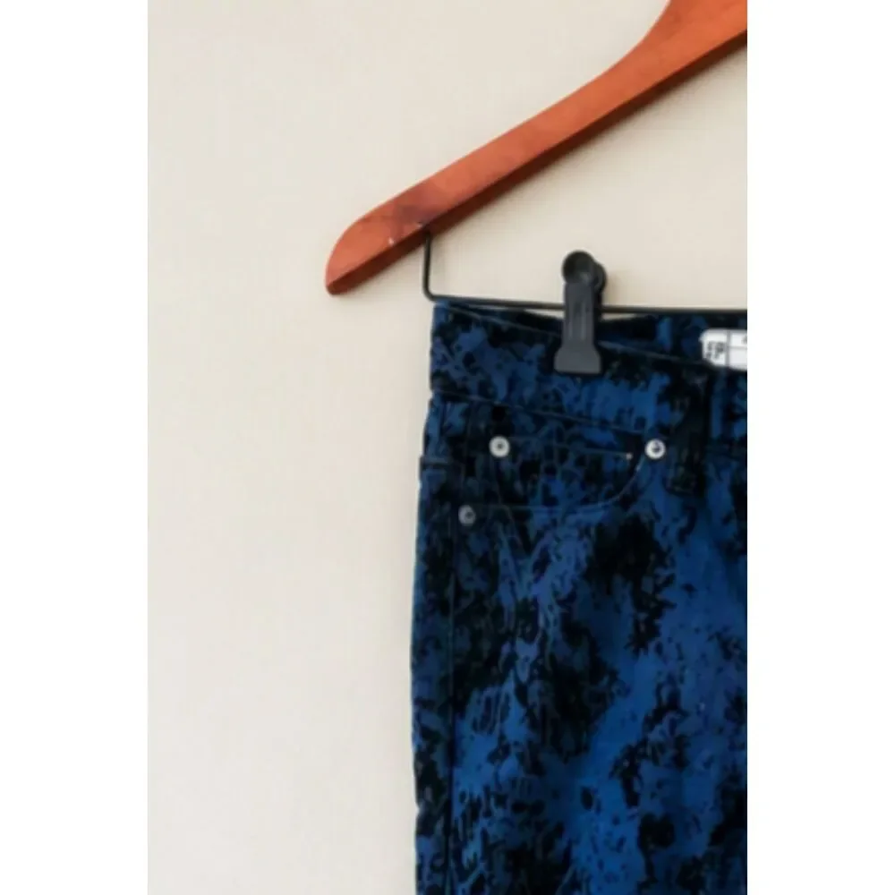Free People Brocade Flocked Skinny Indigo Blue Floral Jeans Size 24 Whimsygoth